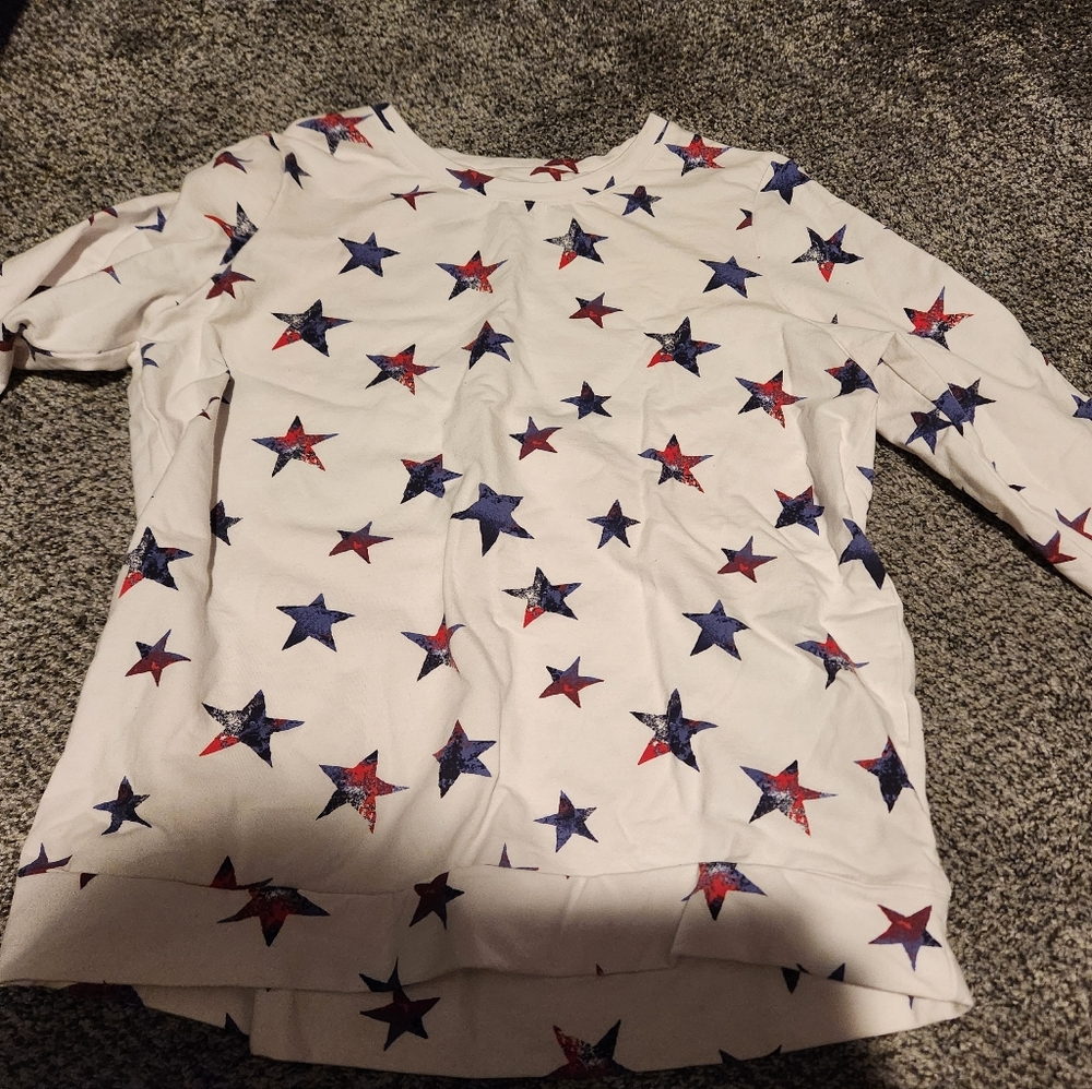 Red/White/Blue Star Patterned Long Sleeve Shirt - Womens Small